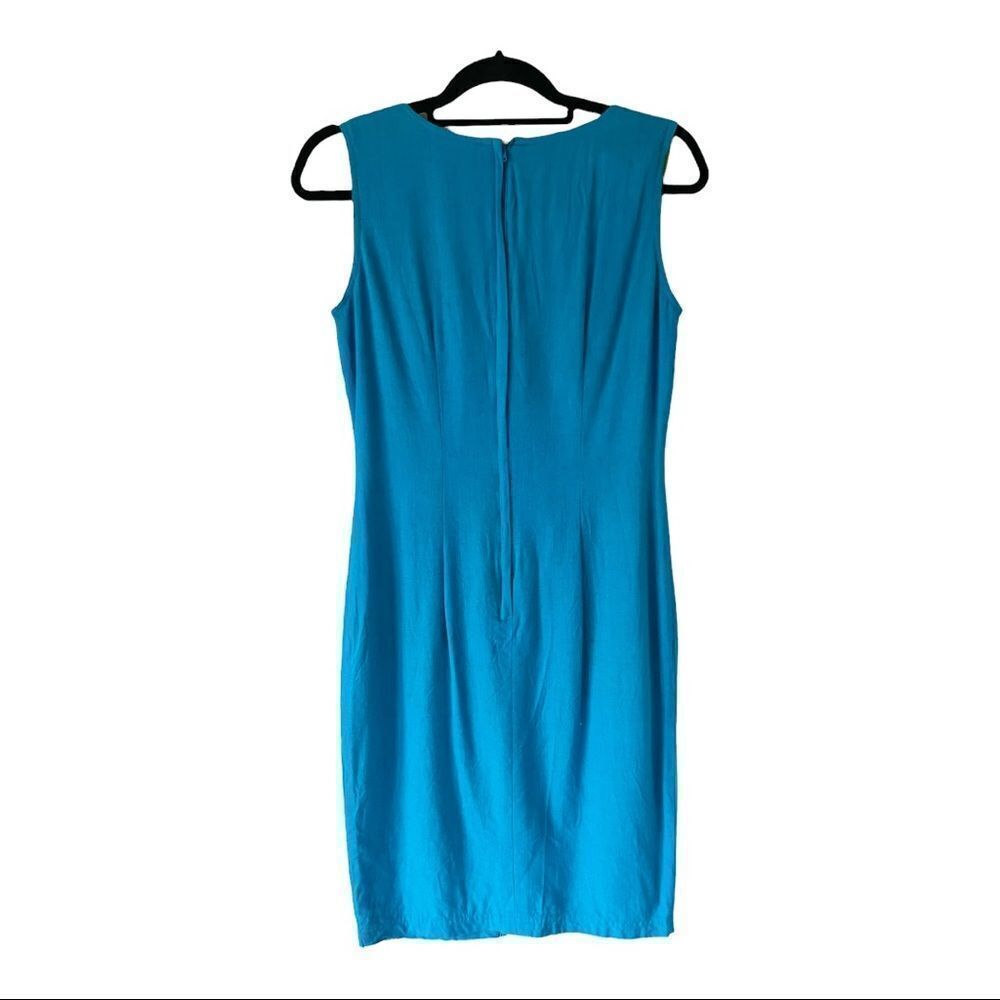Carole Little‎ Sleeveless Blue V-Neck Linen Blend Midi Dress Size 4 - Picture 2 of 10